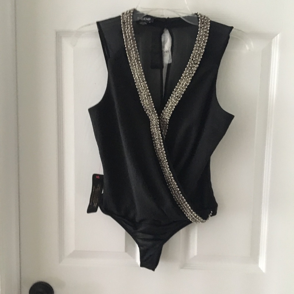 Bebe black bodysuit with silver metal hardware
